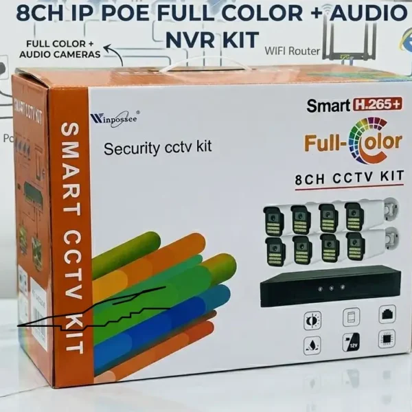 winpossee 8 channel kit 8 camera set ip camera poe nvr full color 5mp