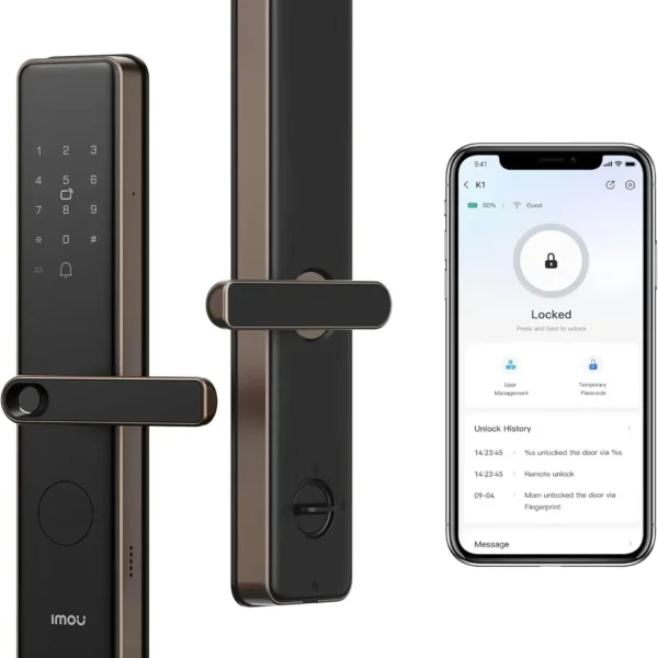 IMOU K1-G-W-EN Smart Door Lock – 5-in-1 Keyless Entry, Fingerprint, WiFi & Bluetooth, App Control, Gold/Black Finish | K1-G(F)-W-EN