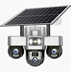 V380 Max 4G Digital Zoom 3 Lens 3 Screen 6MP Solar Powered Battery Camera CCTV Security V380 CCTV Camera Solar 4G 355° Pan 90° Tilt, IP66 Waterproof,Color Night Vision 4K